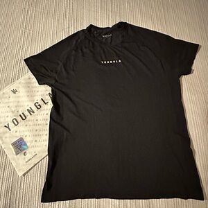 YoungLA Mens Black Short Sleeve Performance Stretch Crew Neck Lightweight sz lg